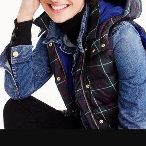J. Crew Down & Feather Plaid Puffer Vest Blackwatch Size XS